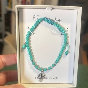 Element Aqua Beaded Bracelet with Silver Cross Charm